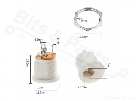 Chassis part 2.1x5.5mm power plug jack plug white